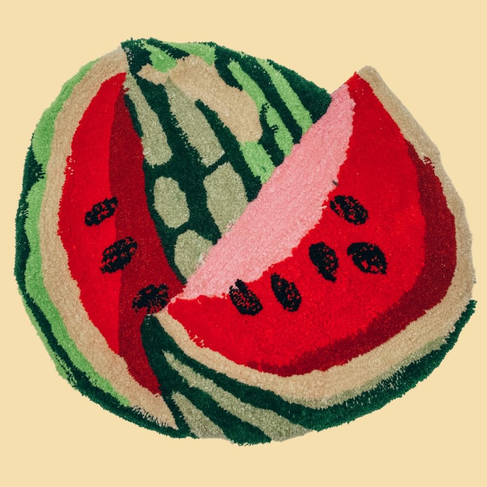 Watermelon Tufted Rug w/ Up-cycled Quilted Back, Handmade by Coco